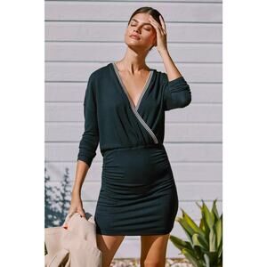 Anthropologie Daily Practice Long Sleeve Ruched Hoodie Mini Dress Black Size L